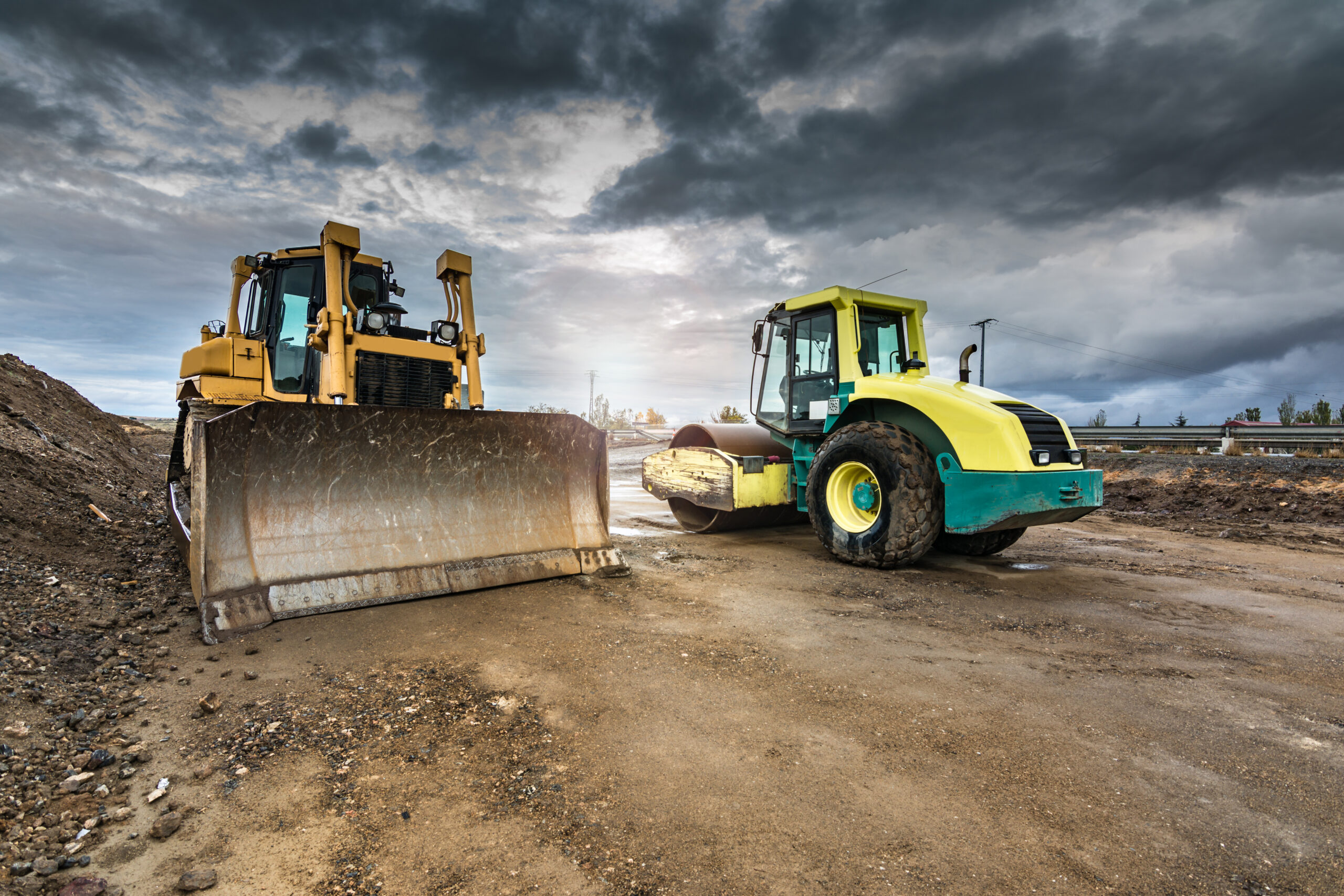 Excavator,Performing,Earthmoving,Work,On,Construction,Sites,Of,A,Road